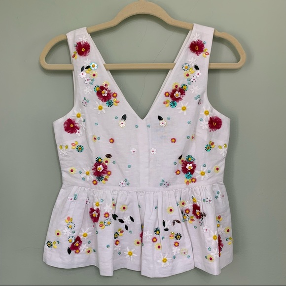 🟣J.Crew Linen Blend Embellished Peplum Tank Top - Picture 3 of 15